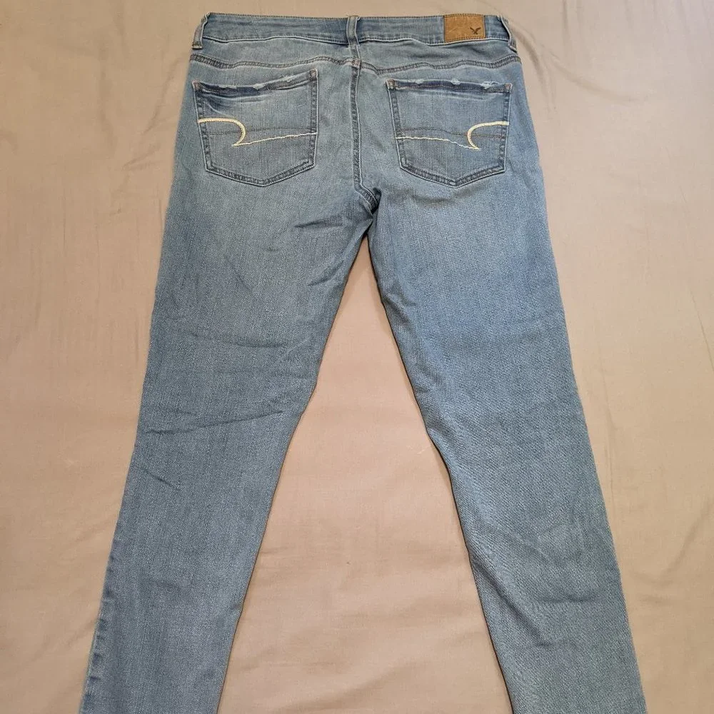 American Eagle Denim Jeggings Size 10 Short Super Stretch Light Medium Wash - Picture 3 of 16
